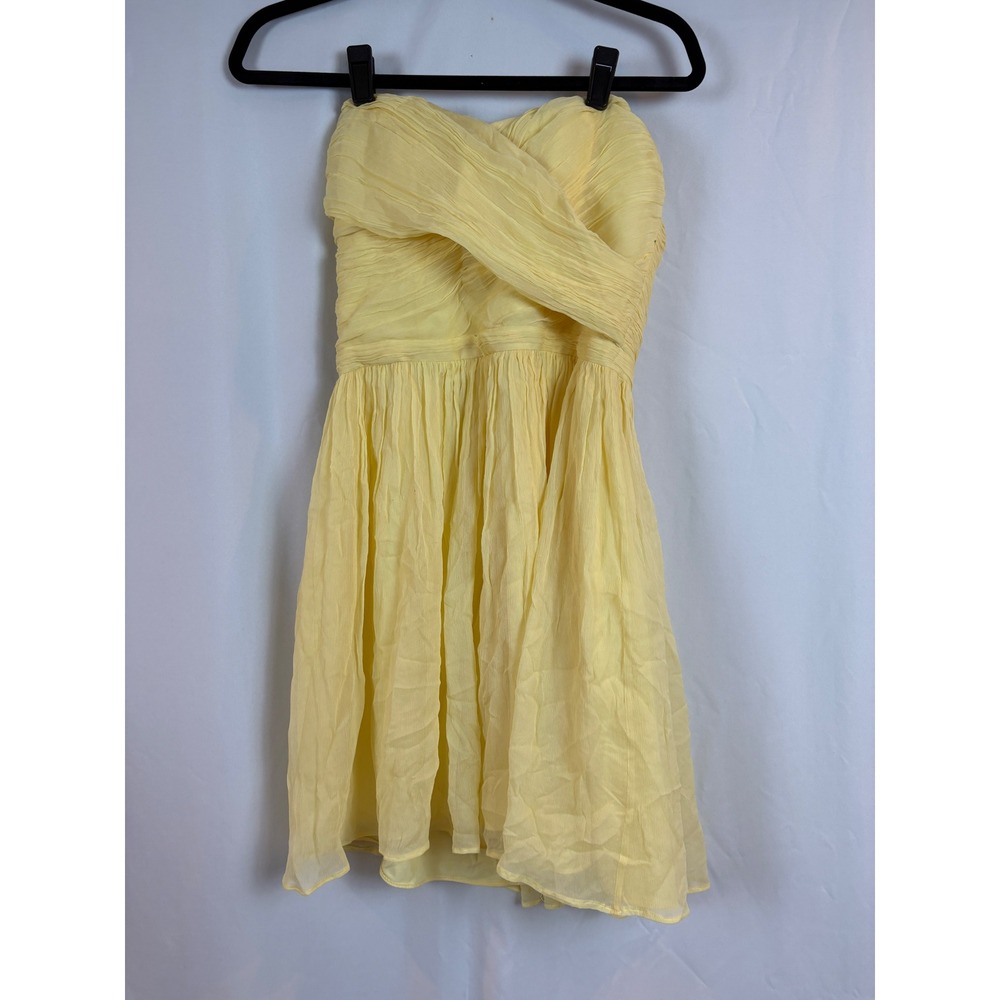 J.Crew Yellow Strapless Chiffon Pleated Mini Dress Tall 4 Sweetheart Neckline